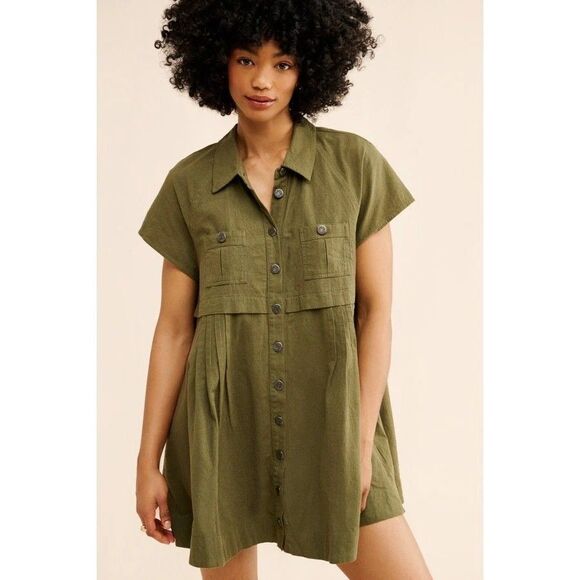 Free People Dresses & Skirts - Free People We The Free Ronnie Poplin Mini Dress Buttondown Green S 285975